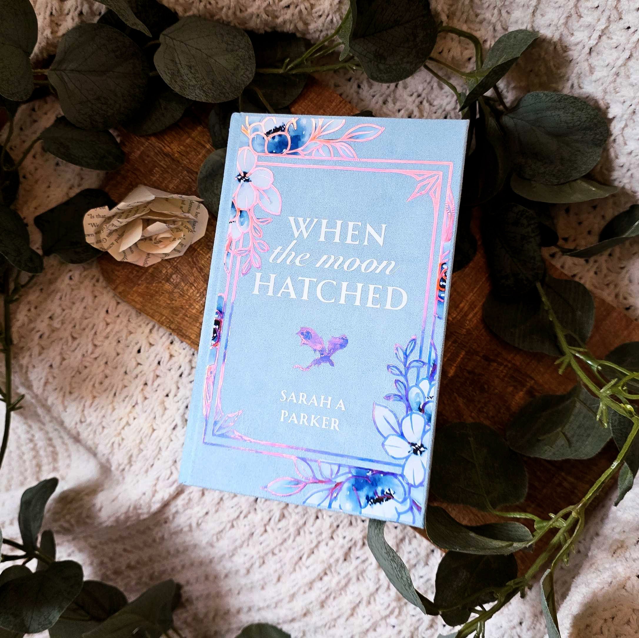 Floral hardcover rebind of When the Moon Hatched, handcrafted special edition book